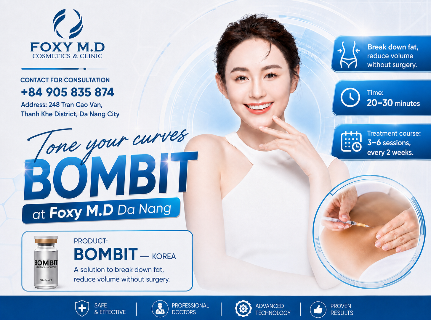 Bombit Fat Dissolving Injection in Da Nang — Non-Surgical Localised Fat Reduction at Foxy M.D Clinic