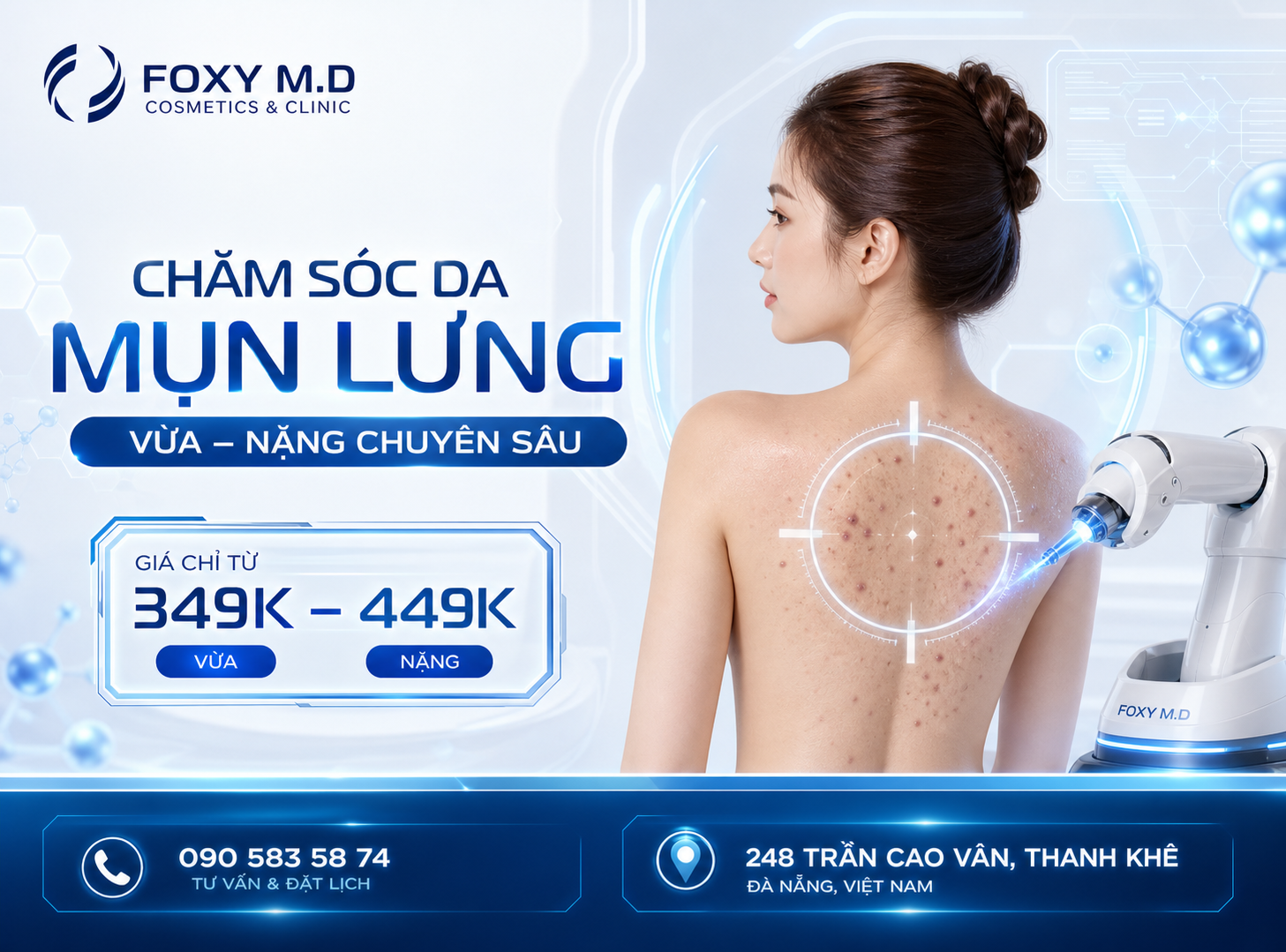 Facial Lưng Trị Mụn Tại Đà Nẵng — Kiểm Soát Mụn Lưng & Kháng Viêm Tại Foxy M.D Clinic