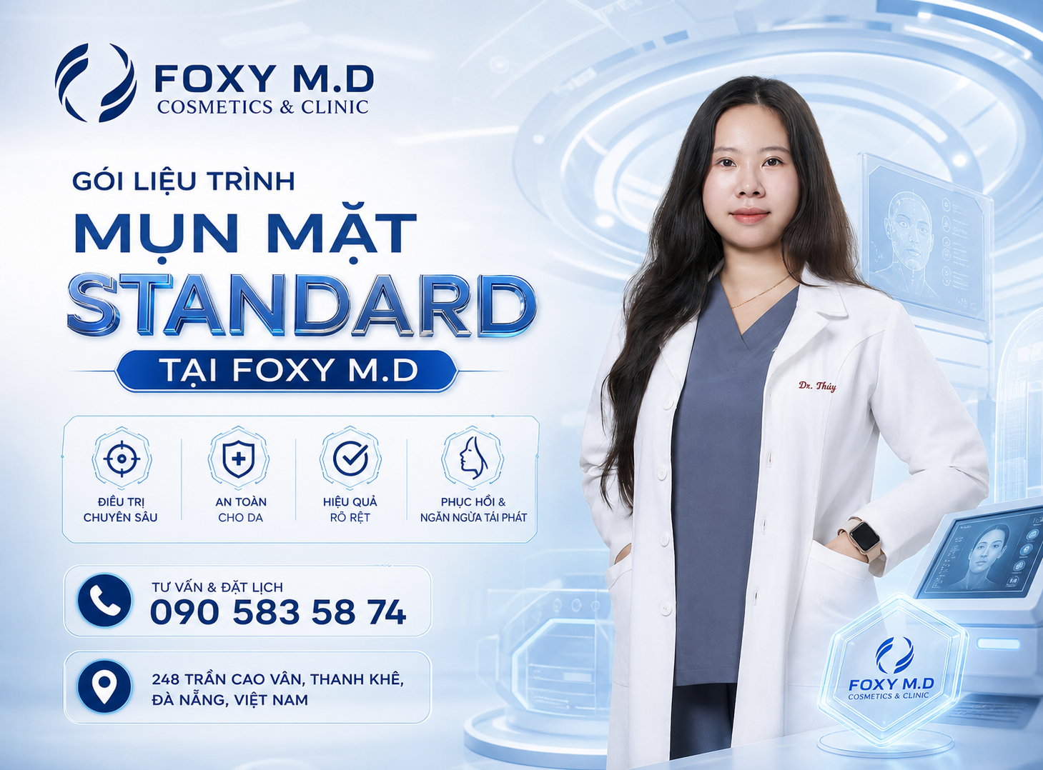 Gói Mụn Mặt Standard Đà Nẵng — Điều Trị Mụn Vừa Toàn Diện Kết Hợp Thuốc & Thiết Bị Tại Foxy M.D Clinic