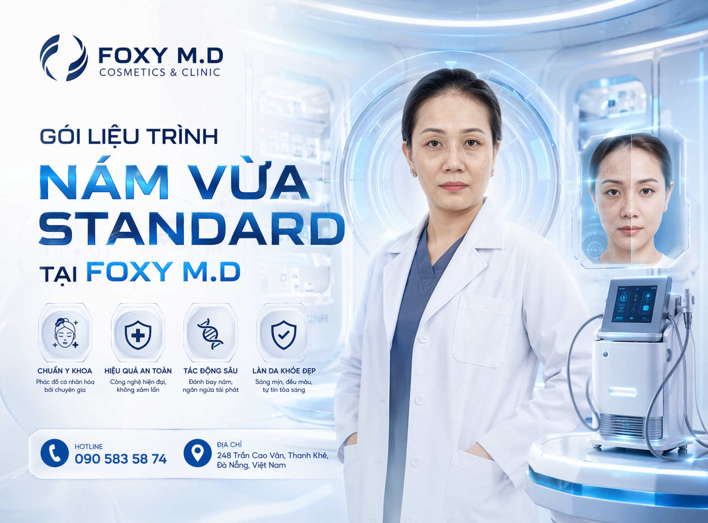 Gói Nám Vừa Standard Tại Đà Nẵng — Phác Đồ Điều Trị Nám Mức Vừa Bài Bản Tại Foxy M.D Clinic