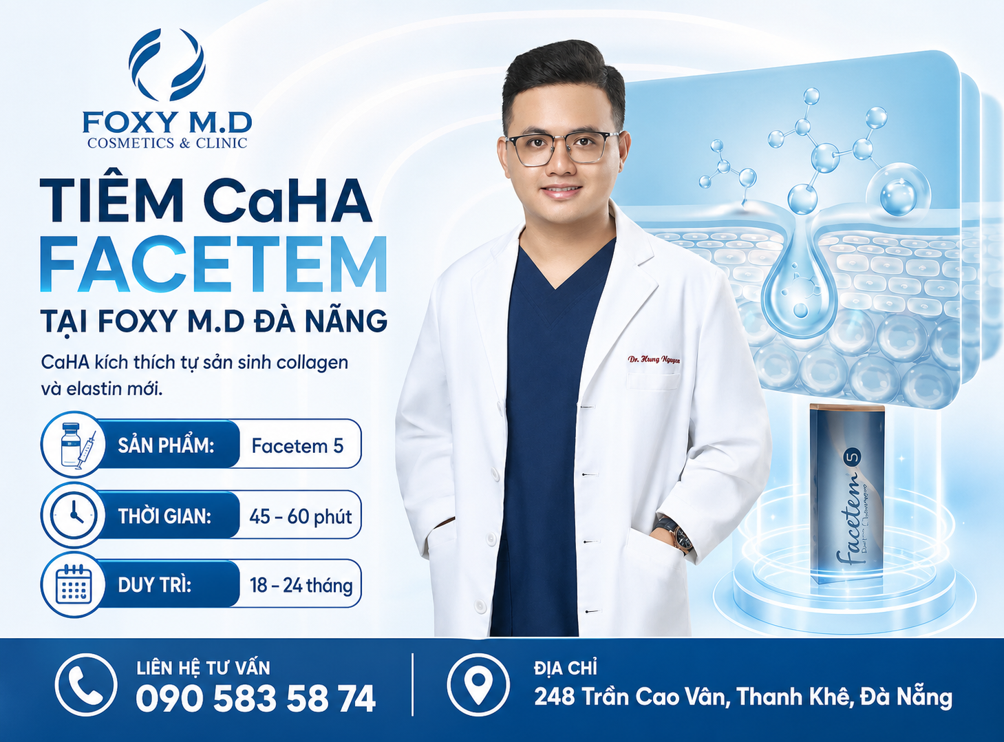 Tiêm CaHA Facetem Đà Nẵng — Căng Da, Nâng Cơ & Kích Collagen Sinh Học tại Foxy M.D Clinic