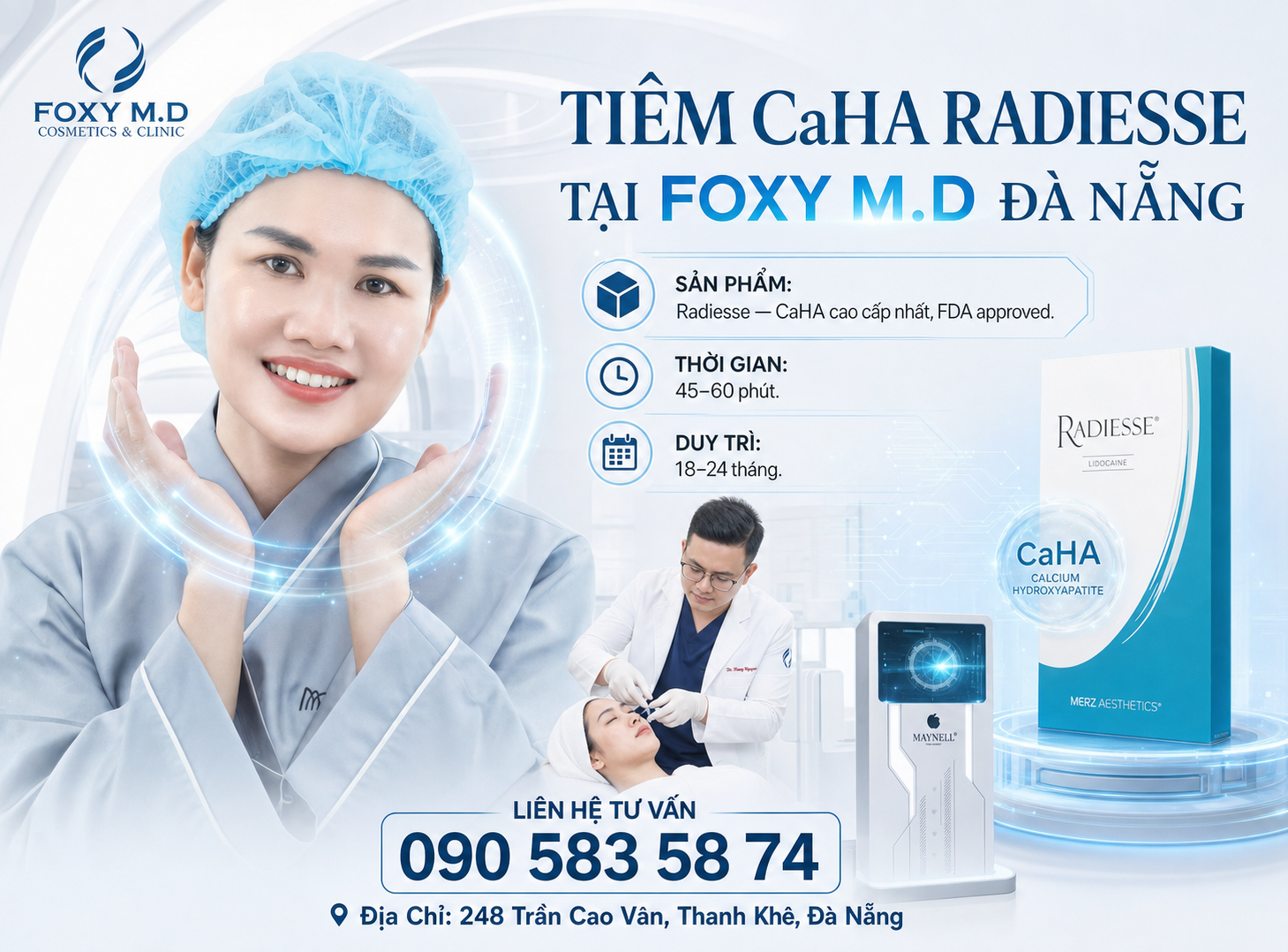 Tiêm CaHA Radiesse Đà Nẵng — Filler Sinh Học Cao Cấp Nâng Cơ & Tái Tạo Collagen Tại Foxy M.D Clinic