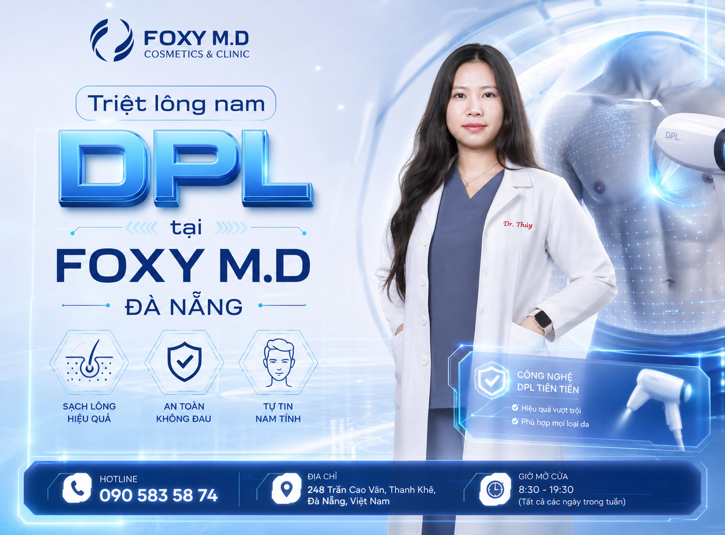 Triệt Lông DPL Nam Đà Nẵng — Triệt Lông Vĩnh Viễn Cho Nam Giới Tại Foxy M.D Clinic